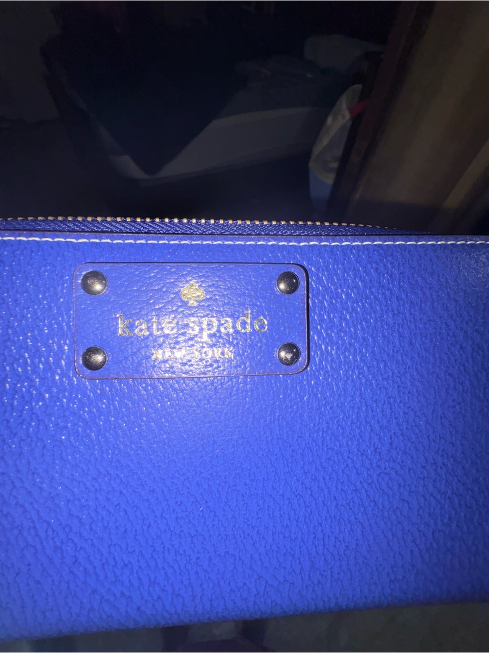 kate spade Electric Blue Zip Wallet with Gold Logo